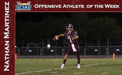 Sophomore Quarterback Nathan Martinez Named SCIAC Football Offensive Athlete of the Week