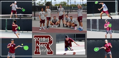 Collage of action shots that include all seven men's tennis players