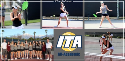 Collage of action shots of the all-academic scholar-athletes and a photo of the women's tennis team