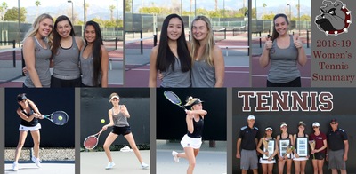 Class photos and action shots of the 2018-19 women's tennis team